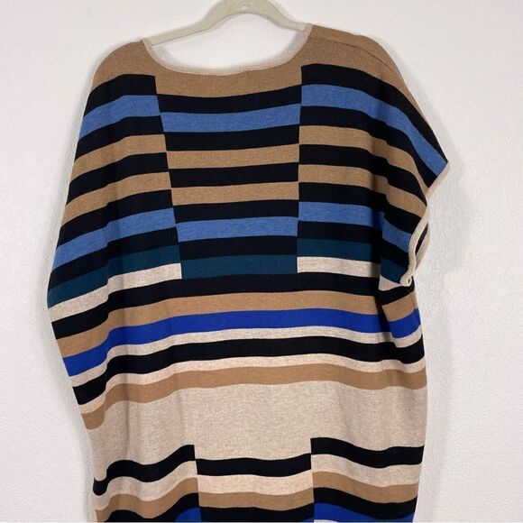 Mara Hoffman Blue, Black, Cream, & Tan Striped Wool Blend Short Sleeve Top - Picture 5 of 8